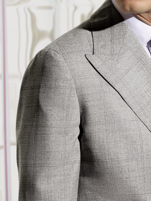 Stylbiella Super 130's 澳洲美丽诺羊毛浅灰色亲王格全麻衬套装 商品图1