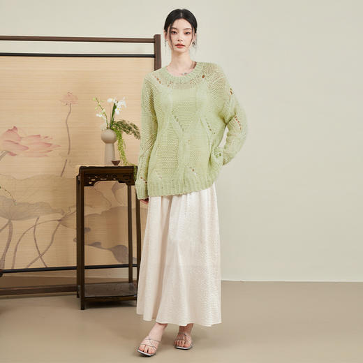 西遇日系麻花镂空慵懒风毛衣女新品软糯针织衫D0030257 商品图1
