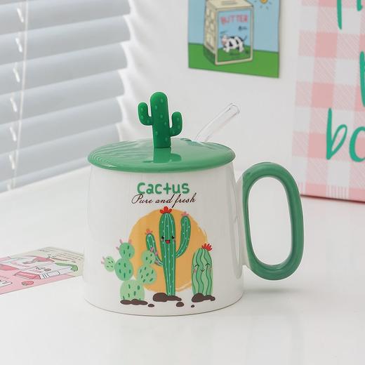陶瓷马克杯清新仙人掌大容量带盖勺家用情侣早餐奶牛办公室咖啡杯 商品图4