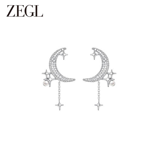ZEGL设计师月映星河系列925银月亮耳环女2024新款星星耳钉耳饰品 商品图0