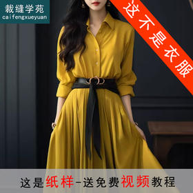 裁缝学苑AQ245长袖衬衫连衣裙纸样女装新款法式polo领收腰裙子版型