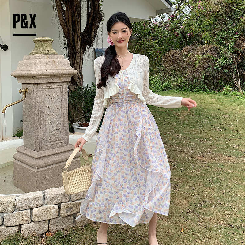 P&X设计师女装 连衣长裙碎花甜美套装长裙 824114825 花色