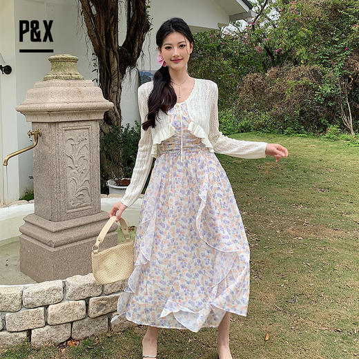 P&X设计师女装 连衣长裙碎花甜美套装长裙 824114825 花色 商品图0
