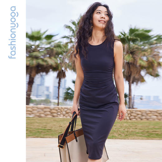 【特卖不退换】FC14521侧腰抽褶修身连衣裙 商品图5