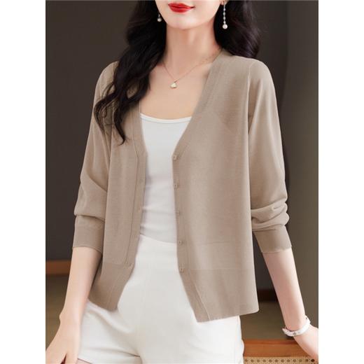 CC17-2823蓝色短款冰丝针织防晒开衫女薄款夏季吊带裙外搭空调罩衫薄纱外套 商品图3