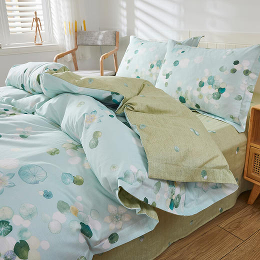 恒源祥全棉四件套床单被套枕套21支竹节棉 盛夏荷塘1.5米床200*230cm 商品图4