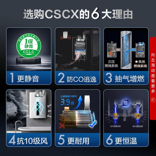 史密斯/燃气热水器/JSQ31-CSCX/16升燃气热水器 1级静音 不锈钢换热器 负压系统更安全 商品图2