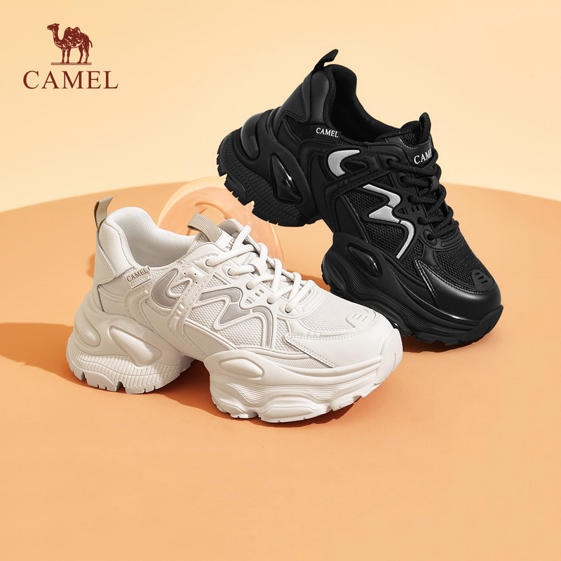 骆驼女鞋2025春季新款老爹鞋女厚底增高运动鞋百搭潮流复古休闲鞋 L24S283117