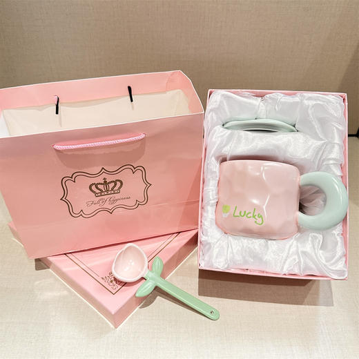 奶fufu郁金香勺子马克杯带盖子可爱男女学生情侣杯牛奶杯水杯套装 商品图9