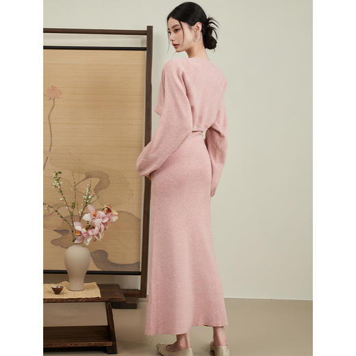 气质V领吊带针织连衣裙两件套女新款搭配长袖外套V2238921 商品图4