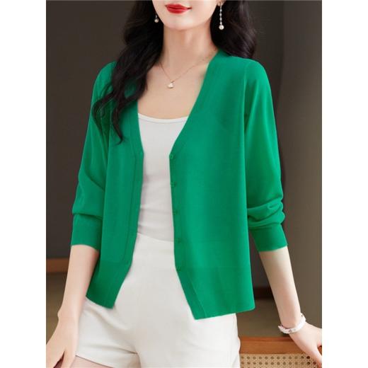 CC17-2823蓝色短款冰丝针织防晒开衫女薄款夏季吊带裙外搭空调罩衫薄纱外套 商品图2