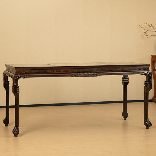 清 红木三镶云石云纹三弯腿画桌 商品图4