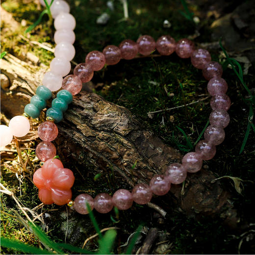 *自营*春花粉水晶草莓晶手串 | 材质可选。玛瑙翡翠配饰手串佛珠珠子文玩手链男女手链中式。 商品图3