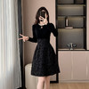 HT-6609实拍新中式针织连衣裙女春季新款高级感黑色提花日常小礼服裙子 商品缩略图0