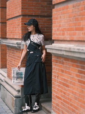 双腰头工装半裙