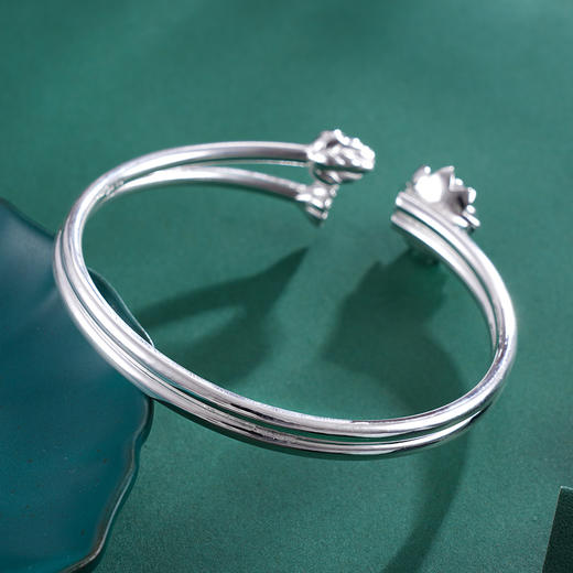 子佩集S999银【折荷有赠】手镯【BA50108】开口莲花可转动两个圈2403 商品图5