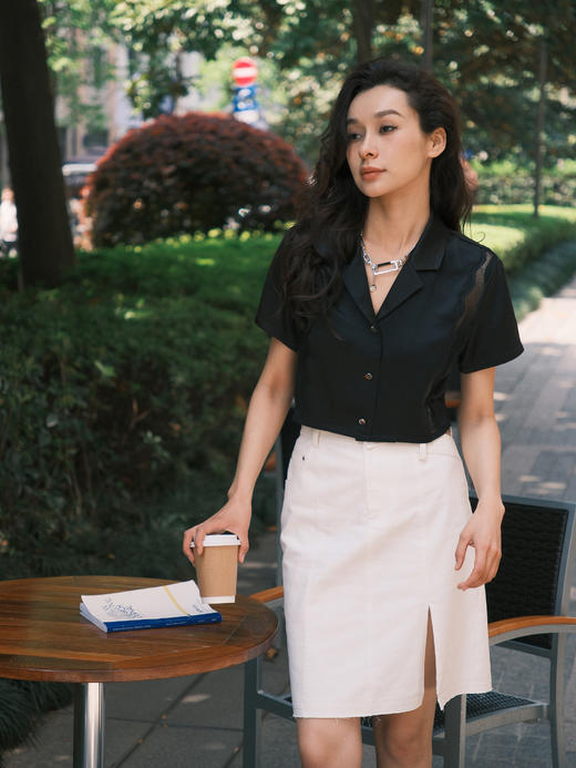 皮腰头拼接开衩半裙 商品图0