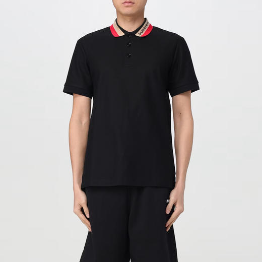 BURBERRY 巴宝莉 男士条纹衣领棉质短袖polo衫 黑色 8083154 A1189 商品图1