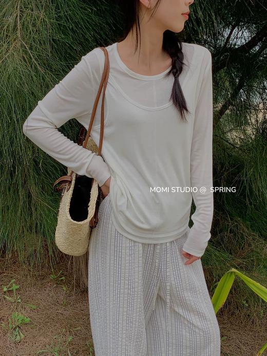 老米优品🎈自然风设计感，度假风拉满《莱赛尔天丝假两件叠搭T》轻盈，仙气，独特，显瘦！T240308A 商品图1