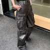 P&X设计师女装 美式阔腿复古PU休闲长裤街头 824109799 黑色 商品缩略图1