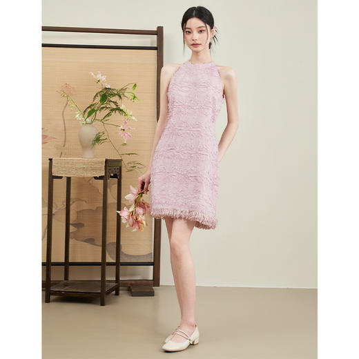 西遇小香风连衣裙女新款挂脖高级感名媛流苏收腰短裙V0050527 商品图1