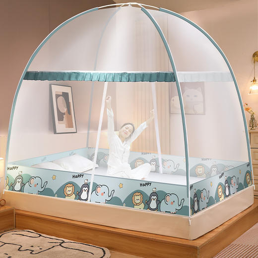 【打开即用！免安装家用蒙古包蚊帐】可折叠加厚圆顶，全包围防蚊，全底双人床帐篷，物理防蚊比用驱蚊水喷雾灭蚊器放心！ 商品图5