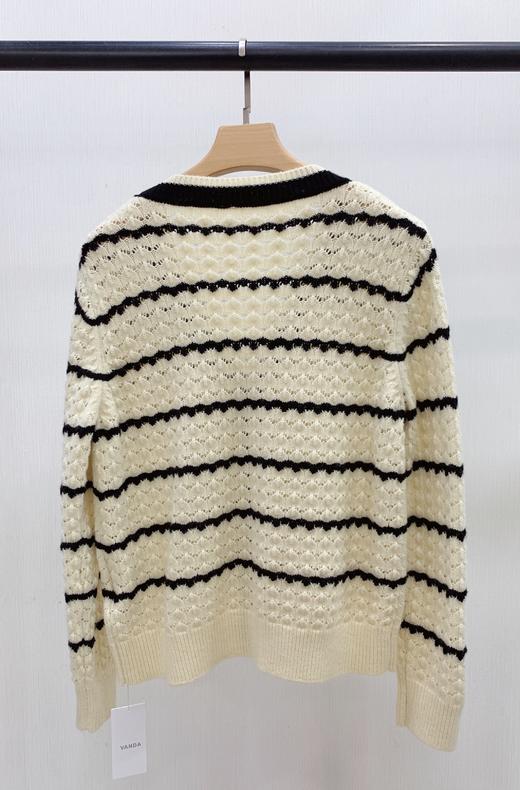 条纹镂空V领开衫 商品图4