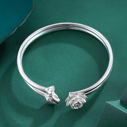 子佩集S999银【折荷有赠】手镯【BA50108】开口莲花可转动两个圈2403 商品图3