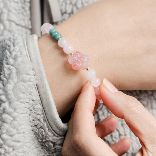 *自营*春花粉水晶草莓晶手串 | 材质可选。玛瑙翡翠配饰手串佛珠珠子文玩手链男女手链中式。 商品图4