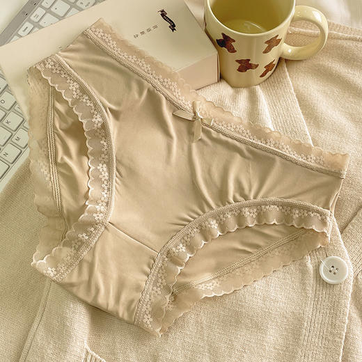 “奶油少女”【屁屁面膜裤】春夏纯色蕾丝内裤女生中腰速干 商品图11