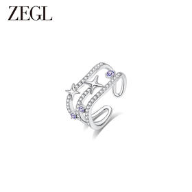 ZEGL设计师月映星河系列925银星星戒指女小众设计高级感开口指环