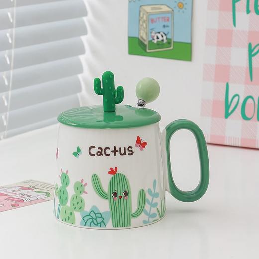 陶瓷马克杯清新仙人掌大容量带盖勺家用情侣早餐奶牛办公室咖啡杯 商品图7