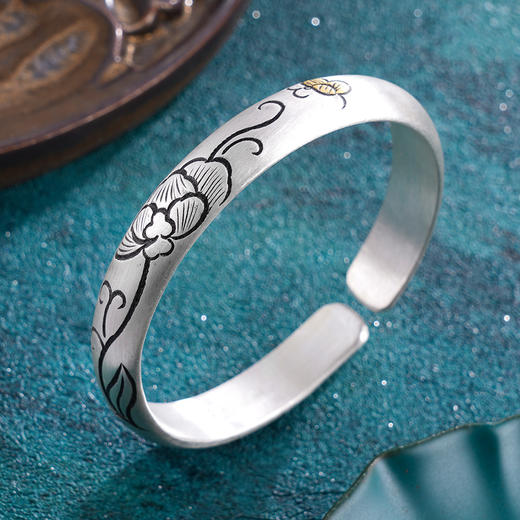 子佩集S999银【望花逐风】手镯【ZJZZ007】带金色嵌真金2403 商品图4