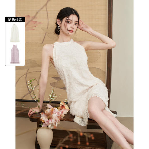 西遇小香风连衣裙女新款挂脖高级感名媛流苏收腰短裙V0050527 商品图0