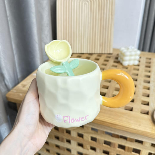 奶fufu郁金香勺子马克杯带盖子可爱男女学生情侣杯牛奶杯水杯套装 商品图7