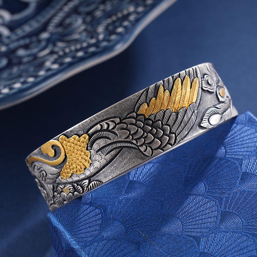 子佩集S999银【有凤归兮】手镯【YS020】带金色嵌真金2403 商品图1