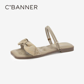 千百度蝴蝶结低跟凉拖鞋女夏季平底踩屎感休闲拖鞋外穿A24356860