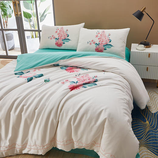 恒源祥家纺四件套60支全棉刺绣床上用品四季款 伊妮1.5/1.8米床通用 商品图5