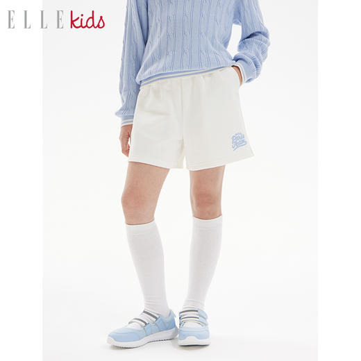 ELLEkids童装 法式运动风短裤女童秋夏新款绣花针织百搭五分卫裤 商品图1