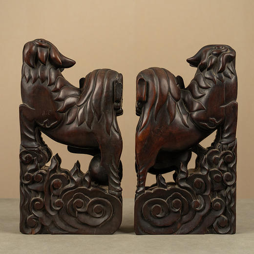 清 红木雕狮子摆件（一对） 商品图1