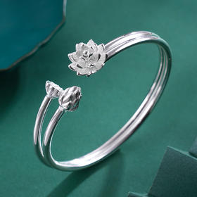 子佩集S999银【折荷有赠】手镯【BA50108】开口莲花可转动两个圈2403