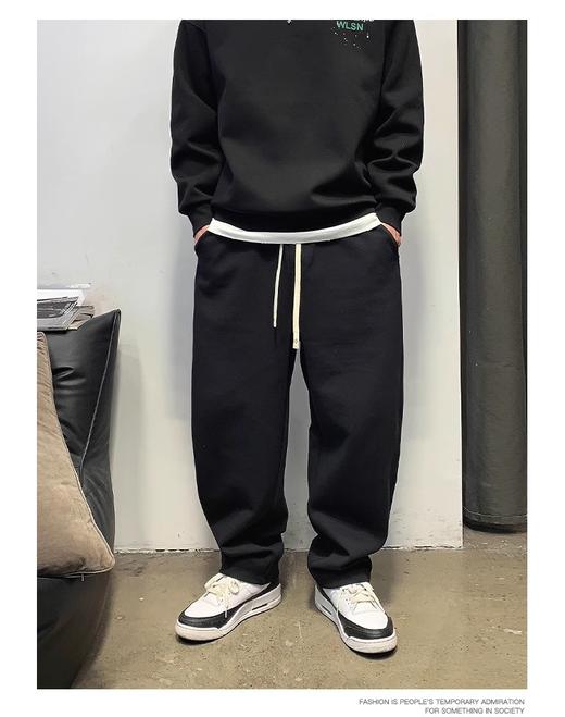 徐太浪高品质黑色休闲裤男潮牌大码宽松直筒垂感阔腿长裤 商品图0