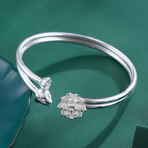 子佩集S999银【折荷有赠】手镯【BA50108】开口莲花可转动两个圈2403 商品图4