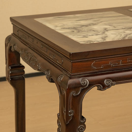 清 红木三镶云石云纹三弯腿画桌 商品图1