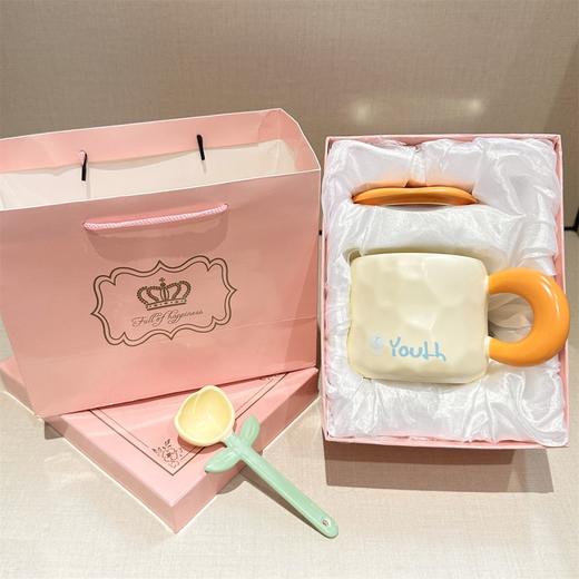 奶fufu郁金香勺子马克杯带盖子可爱男女学生情侣杯牛奶杯水杯套装 商品图4