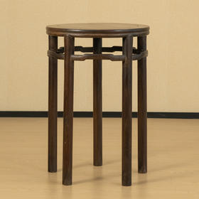 清 红木罗锅枨五足圆香几