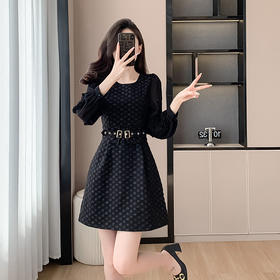 HT-6605实拍名媛法式小香风连衣裙女春季新款长袖提花高级感显瘦小黑裙