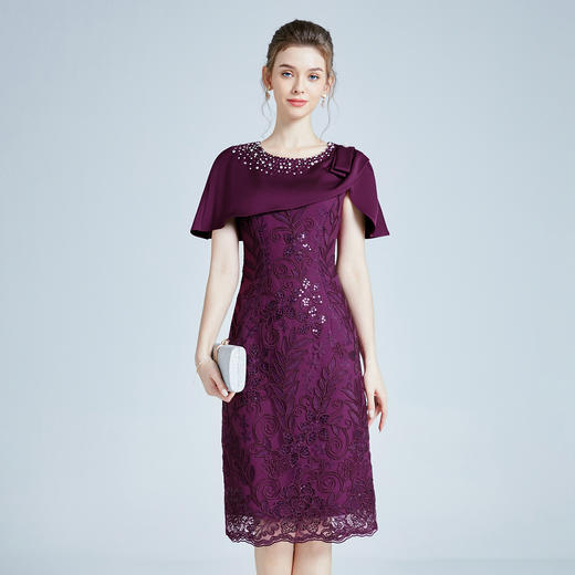 DNO4CA9046春夏新款网纱披肩连衣裙2024年大码婚宴喜婆婆妈妈装礼服 商品图1