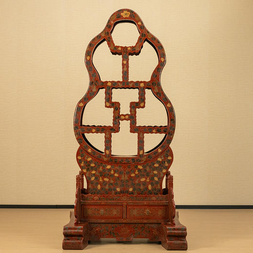 清 朱漆彩绘葫芦形座屏式多宝格 商品图0