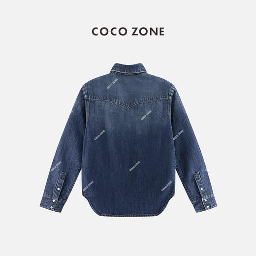 COCO ZONE 100棉复古翻领休闲牛仔衬衫经典单排扣外套24C10261 商品图1